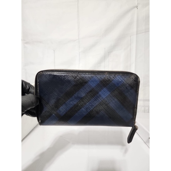 Authentic BURBERRY London Check Zip Around Wallet Navy Blue - Picture 3 of 13